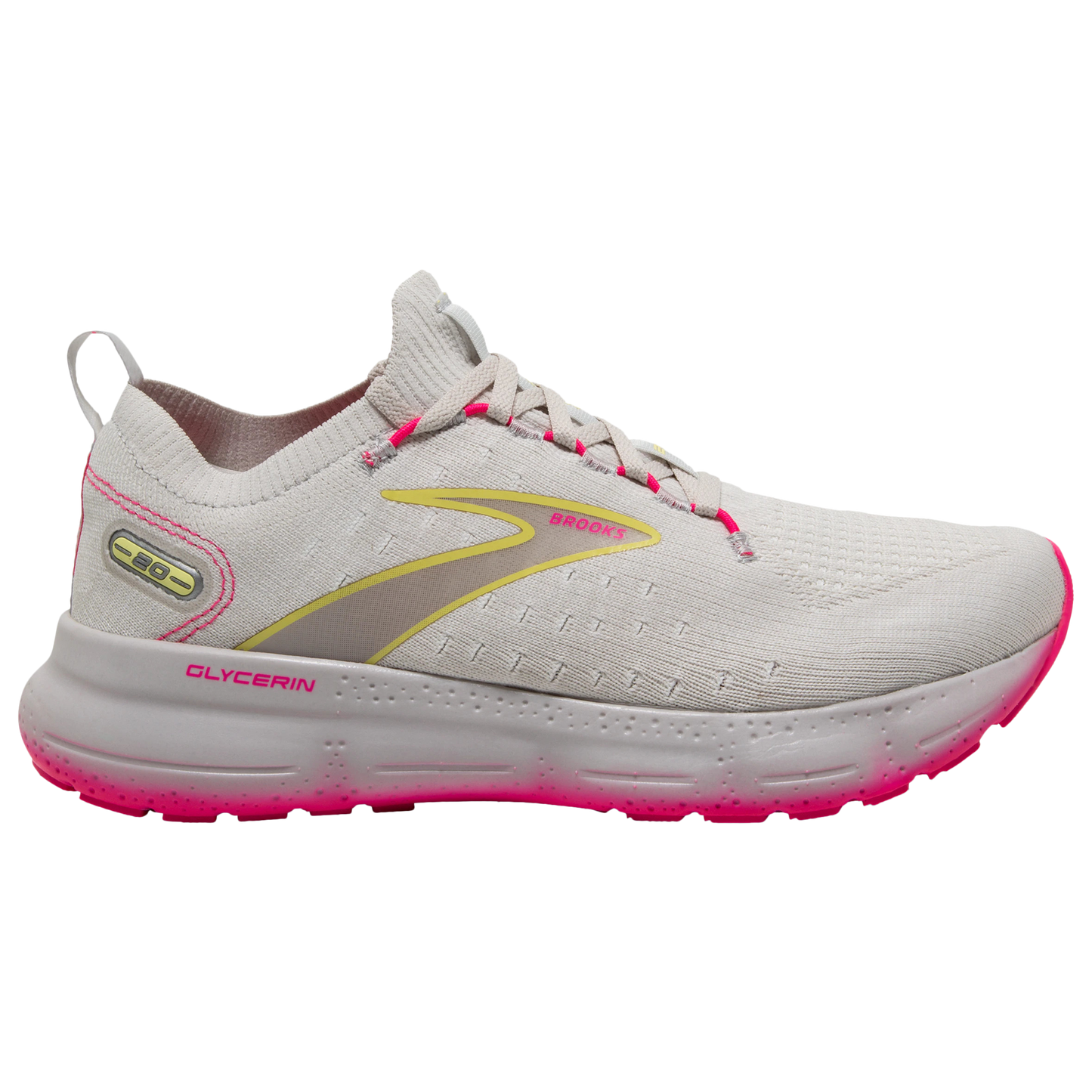 Women's Brooks Glycerin StealthFit 20, Grey/Yellow/Pink, 9.5 B Medium
