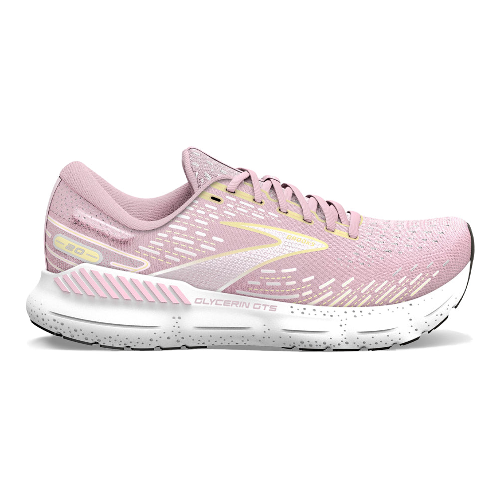 Women's Brooks Glycerin GTS 20, Pink/Yellow/White, 8 B Medium