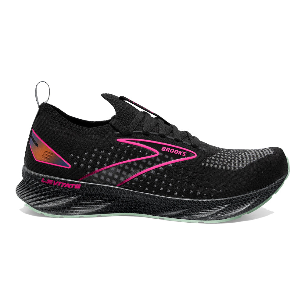 Women's Brooks Levitate StealthFit 6, Black/Pink, 8.5 B Medium