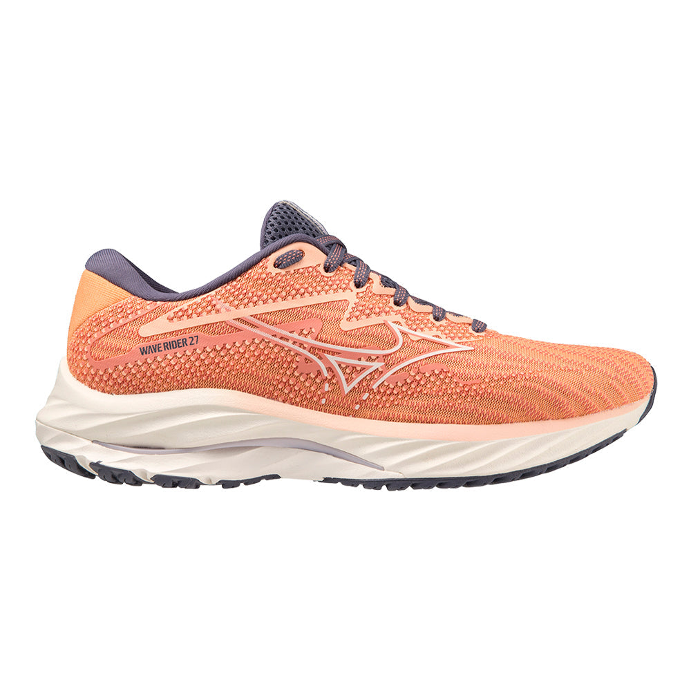 Women's Mizuno Wave Rider 27, Coral Reef/Snow White, 11 B Medium