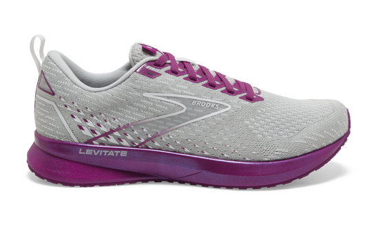 Women's Brooks Levitate 5, Grey/Lavender/Baton Rouge, 8.5 B Medium