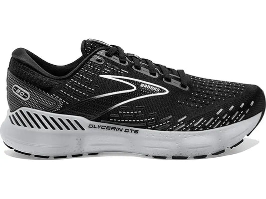 Women's Brooks Glycerin GTS 20, Black/White/Alloy, 6 D Wide