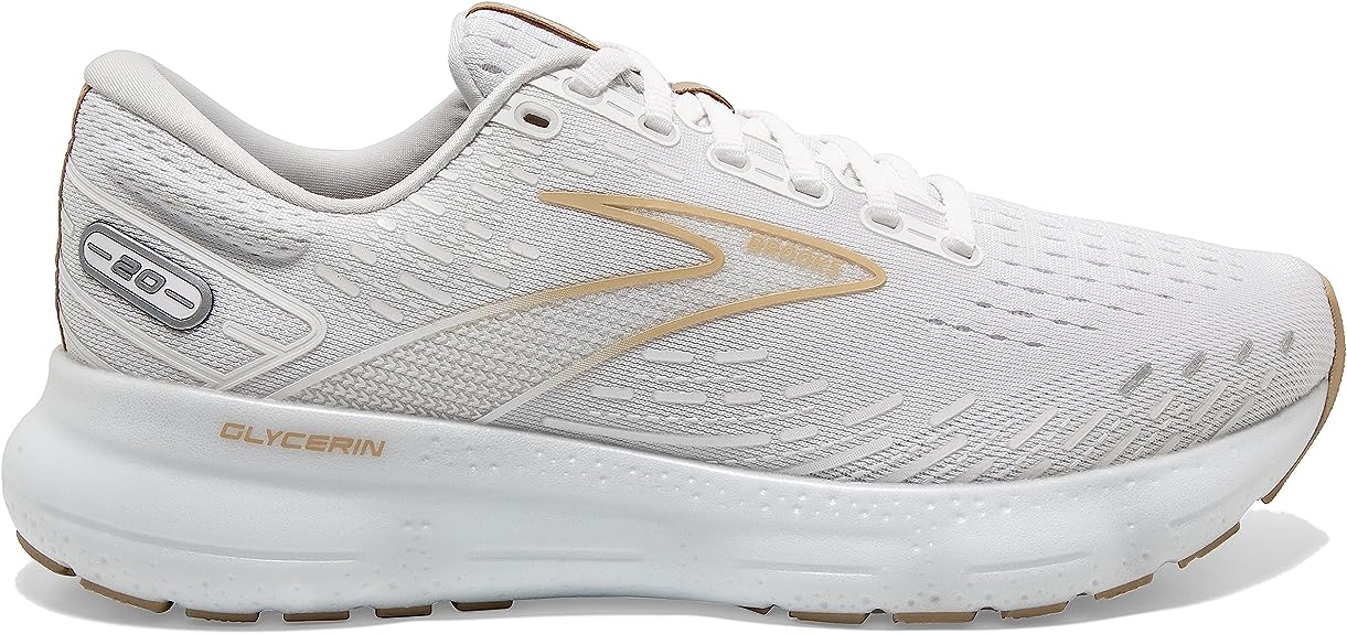 Women's Brooks Glycerin 20, White/Khaki, 10.5 B Medium