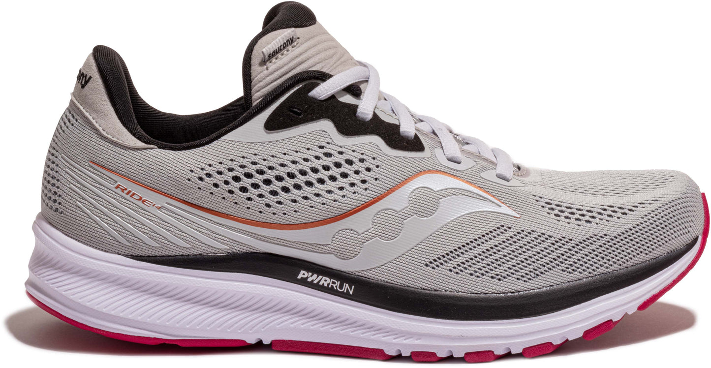Women's Saucony Ride 14, Fog/Cherry, 7 B Medium