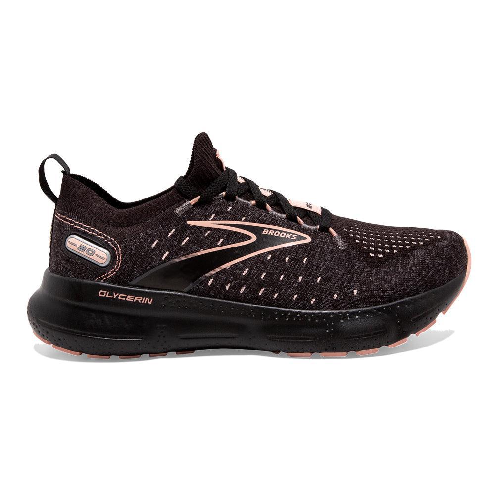 Women's Brooks Glycerin StealthFit 20, Black/Pearl/Peach, 11.5 B Medium