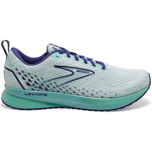 Women's Brooks Levitate 5, White/Navy Blue/Yucca, 8 B Medium