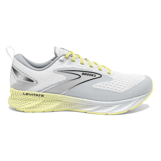 Women's Brooks Levitate 6, White/Oyster/Yellow, 7.5 B Medium