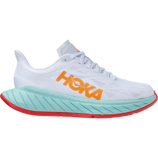 Women's Hoka One One Carbon X 2, White/Blazing Orange, 7.5 B Medium