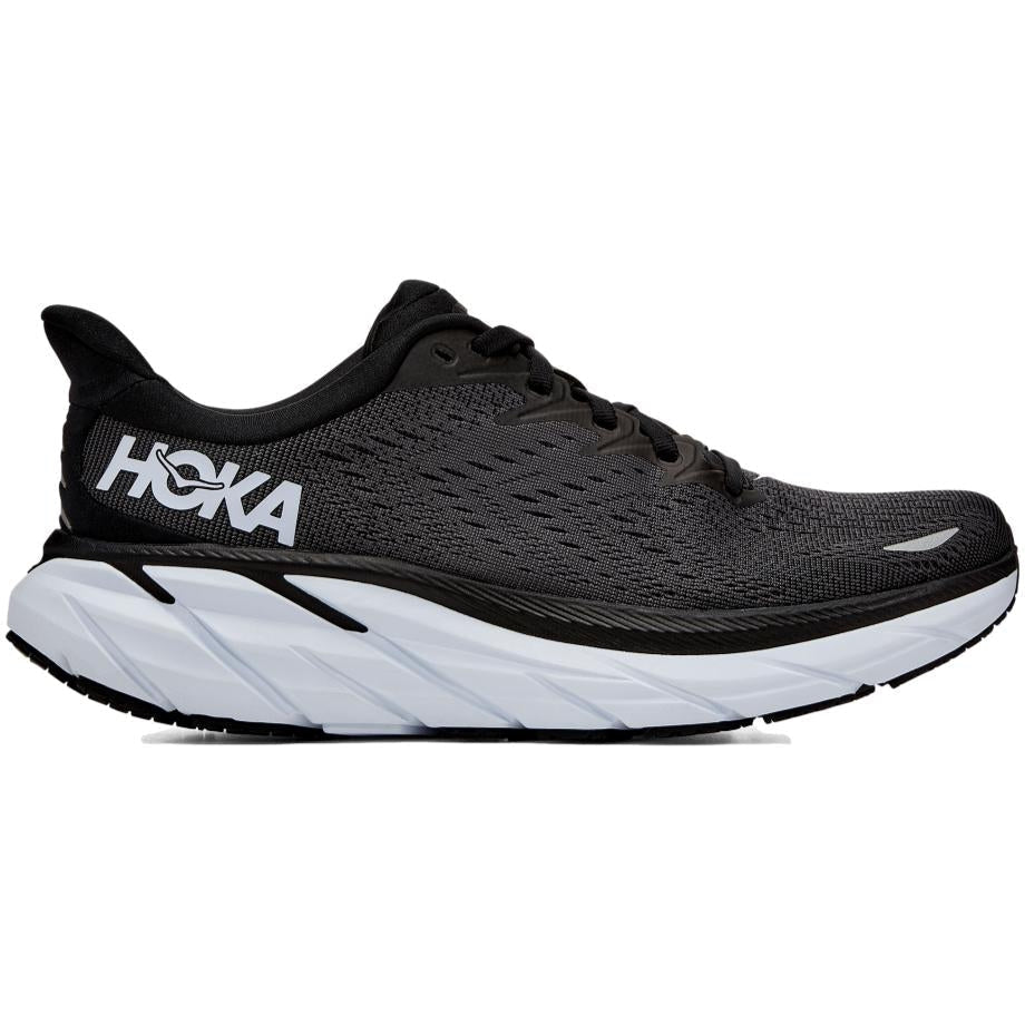 Women's Hoka One One Clifton 8, Black/White, 9.5 D Wide