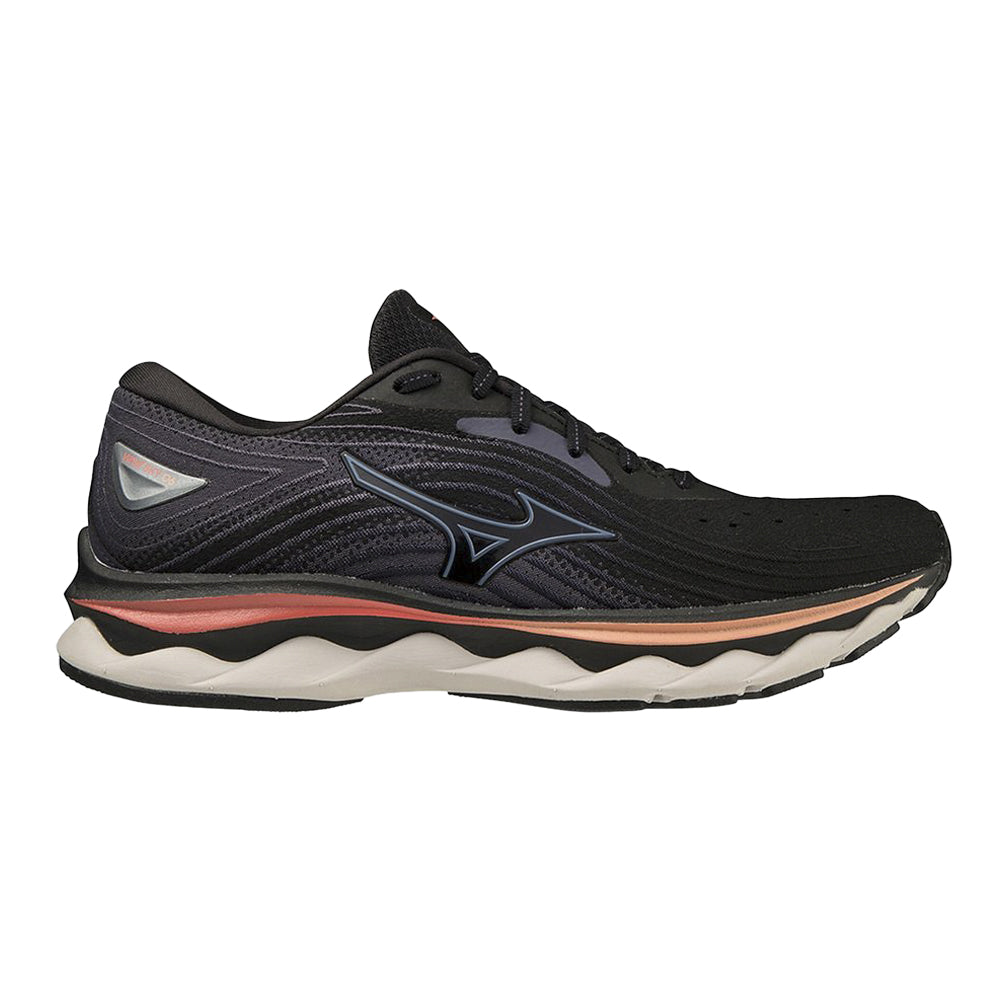 Women's Mizuno Wave Sky 6, Black/Quicksilver, 7.5 B Medium