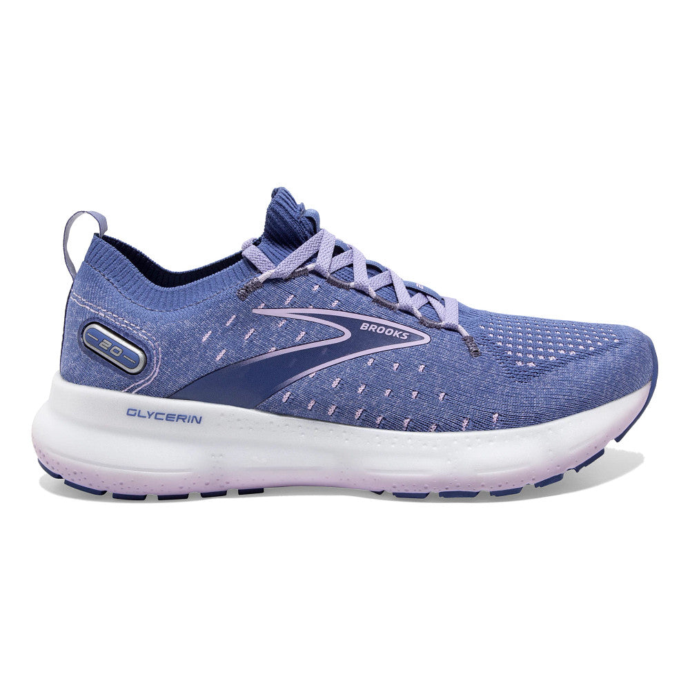 Women's Brooks Glycerin StealthFit 20, Blue/Pastel Lilac/White, 8 B Medium
